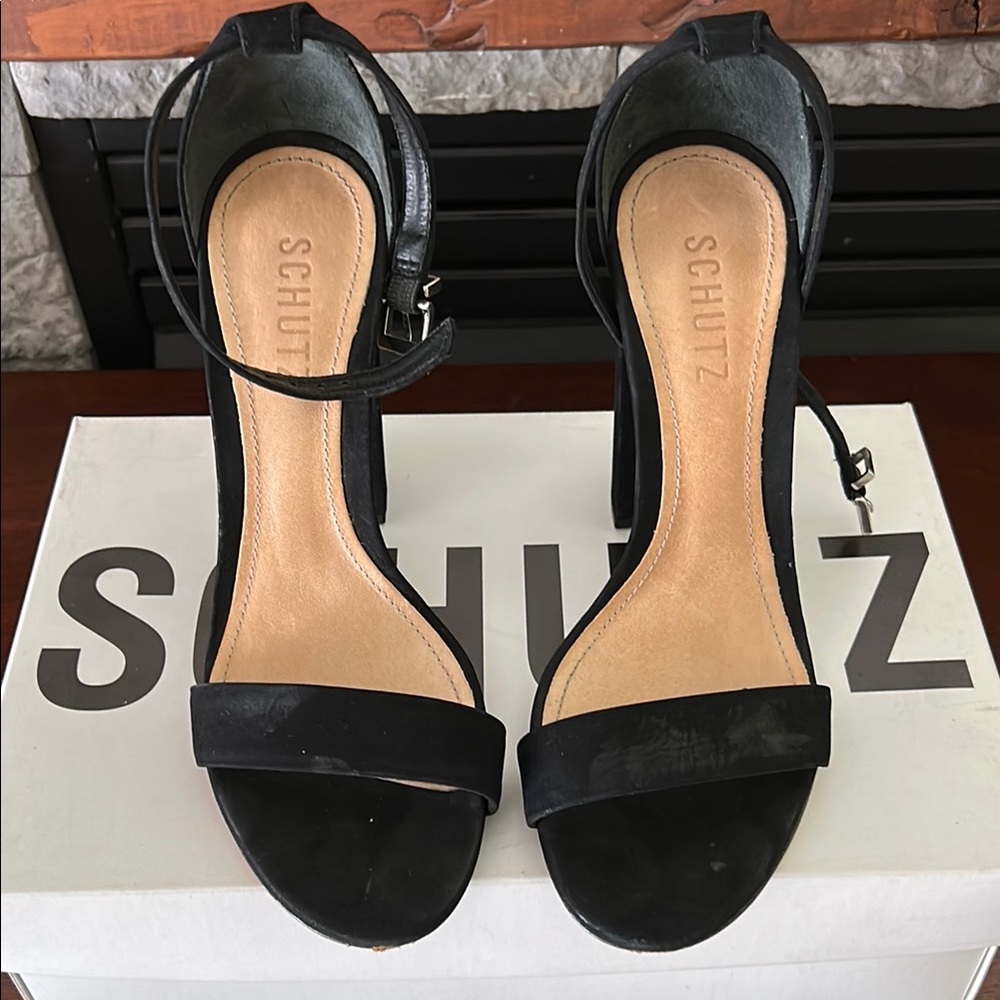 SCHUTZ Black Minimalist Heeled Sandals